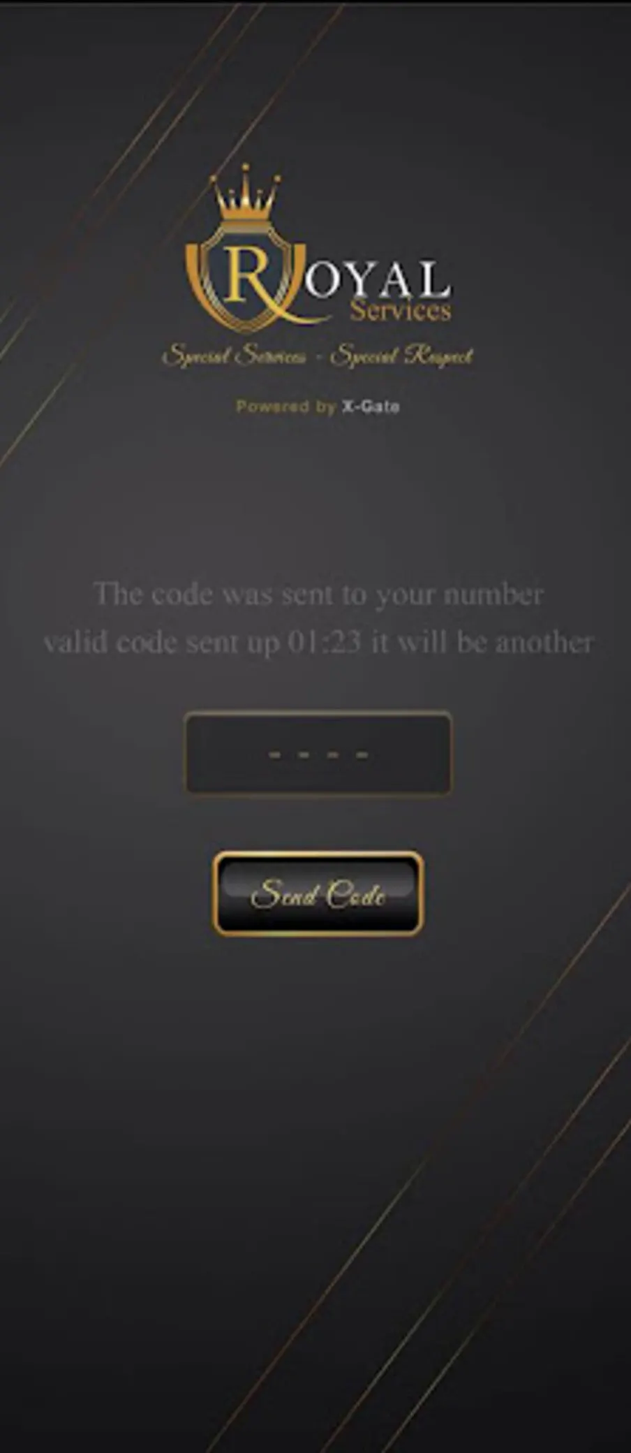 The Royal Services app, powered by X-Gate: sign-in with a one-time code